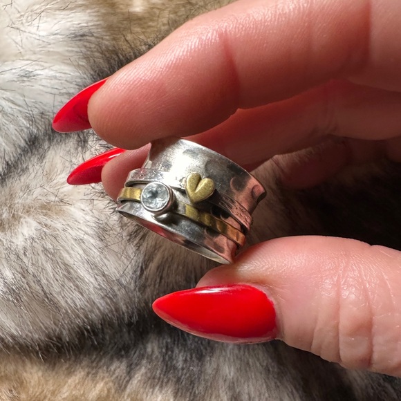 925 Sterling Silver & Bronze Hammered Spinner Ring - Picture 8 of 13